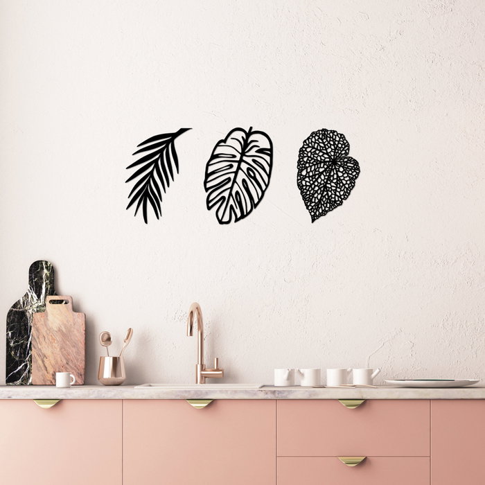 Wallity Leaves - 509 Escultura de pared de metal negra